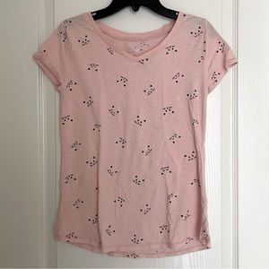 Justice pink short-sleeves t-shirt with black cat accents